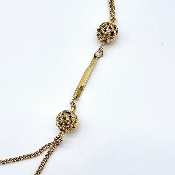 Draping Station Necklace Vintage Gold Tone Bead Dainty Feminine Jewelry - Picture 2 of 8